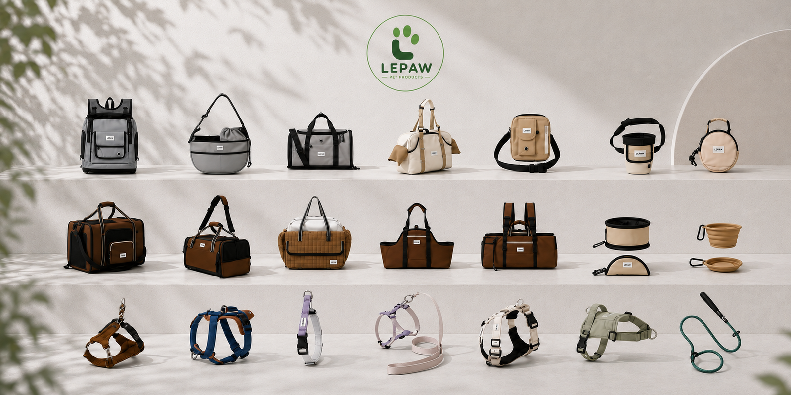 Custom pet products supplier offering diverse pet accessories and travel products for international brands and retailers